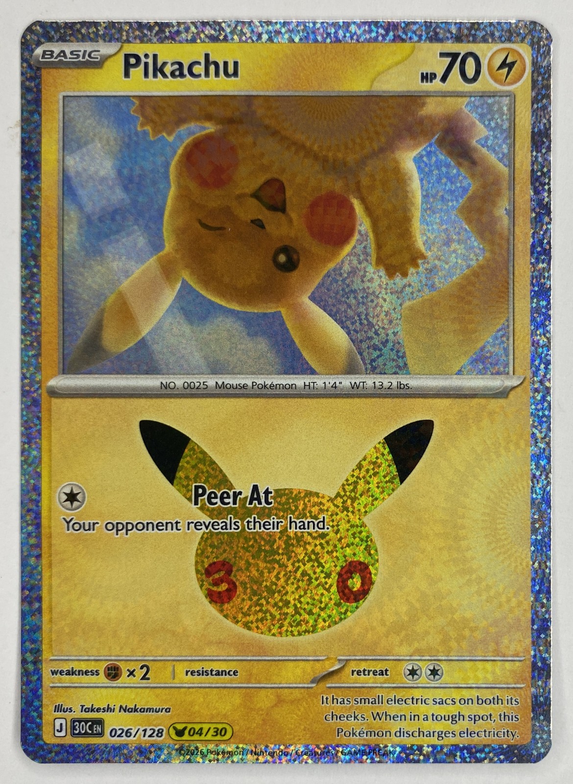 2026 Pokemon 30th Celebration Pikachu #026/128 Peer At front