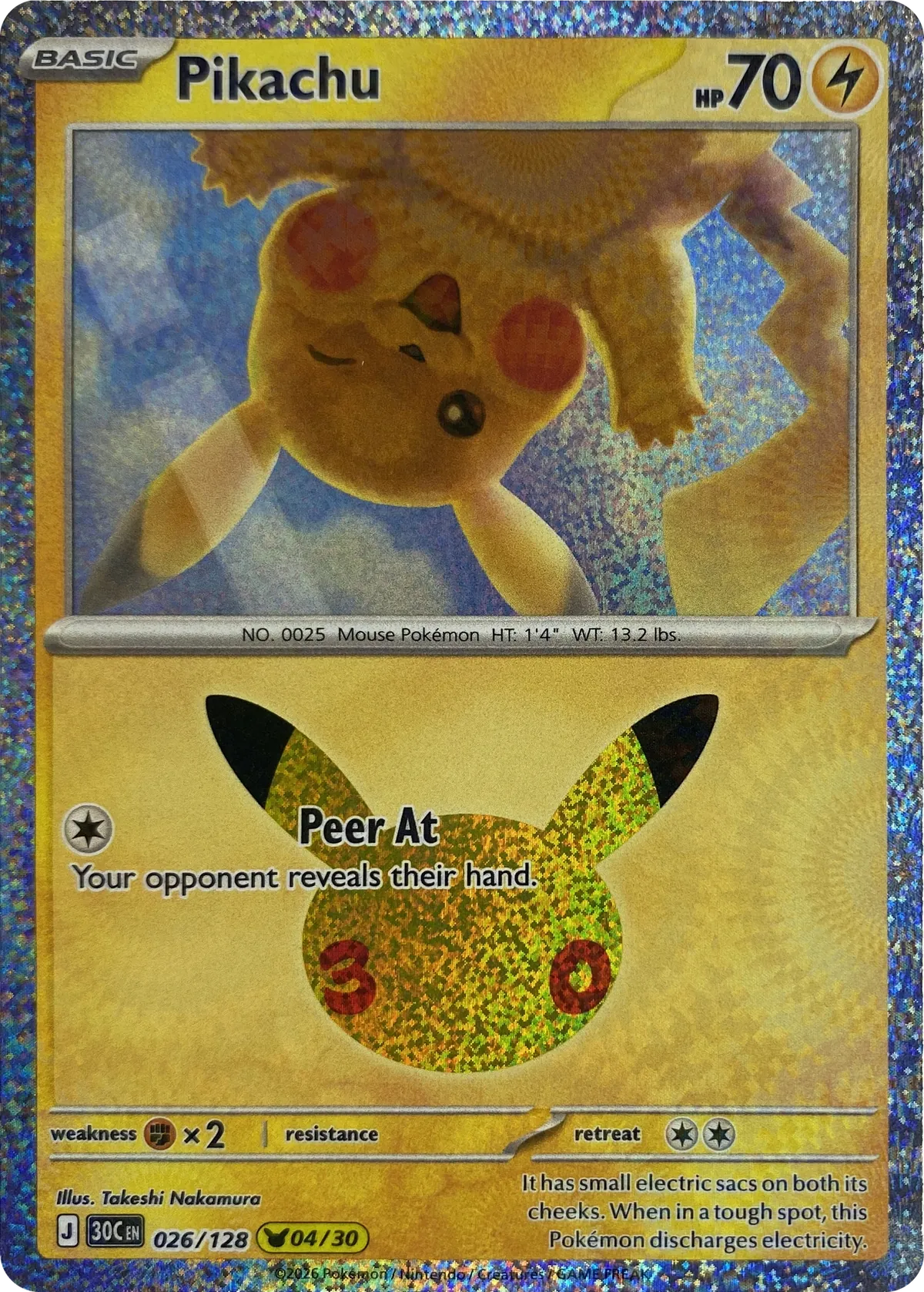 Pikachu #026/128, front