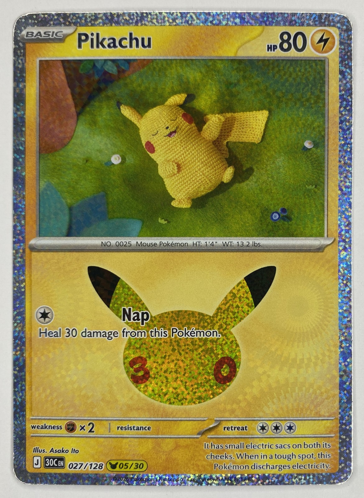 2026 Pokemon 30th Celebration Pikachu #027/128 Pikachu Rare front