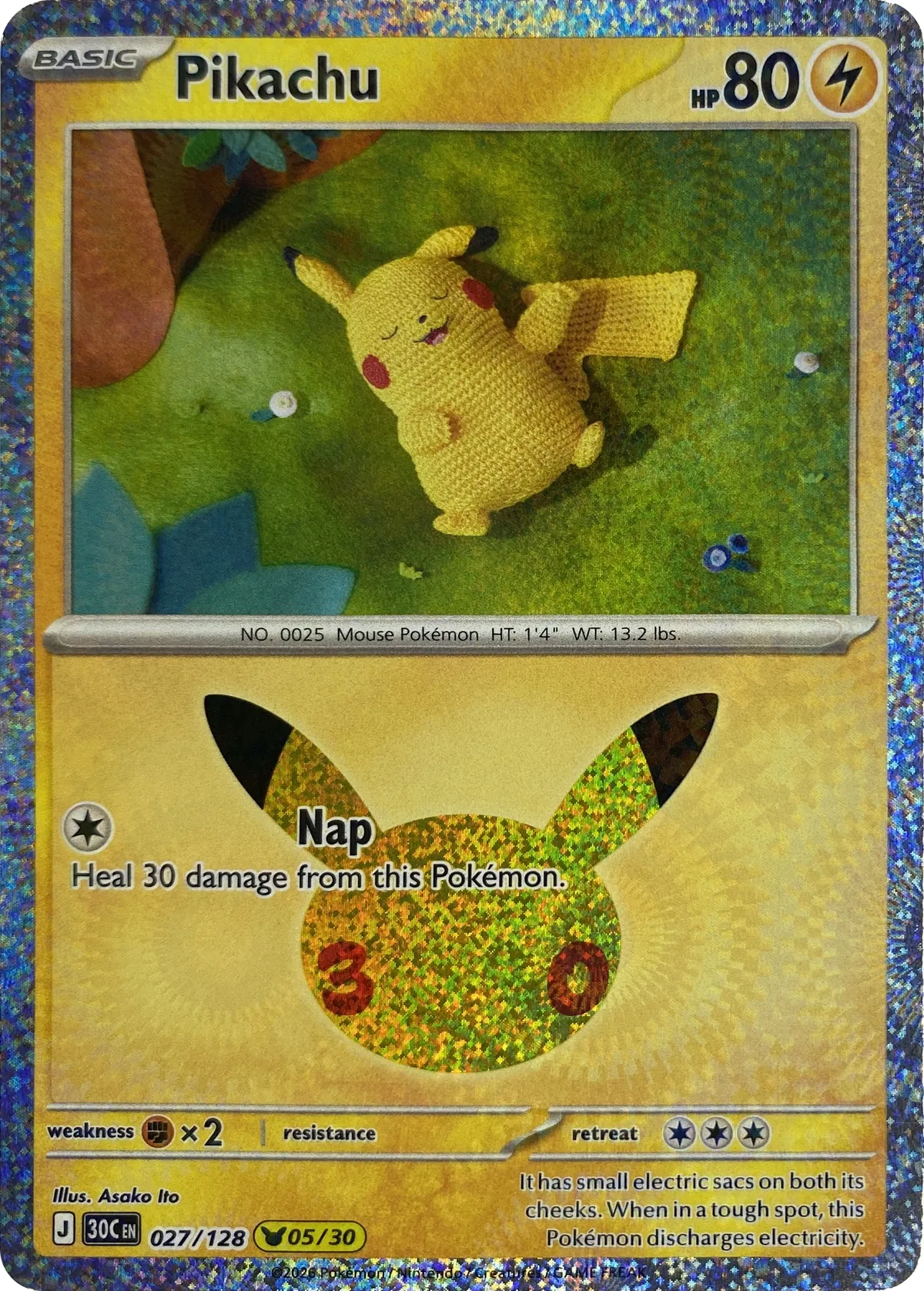 Pikachu #027/128, front