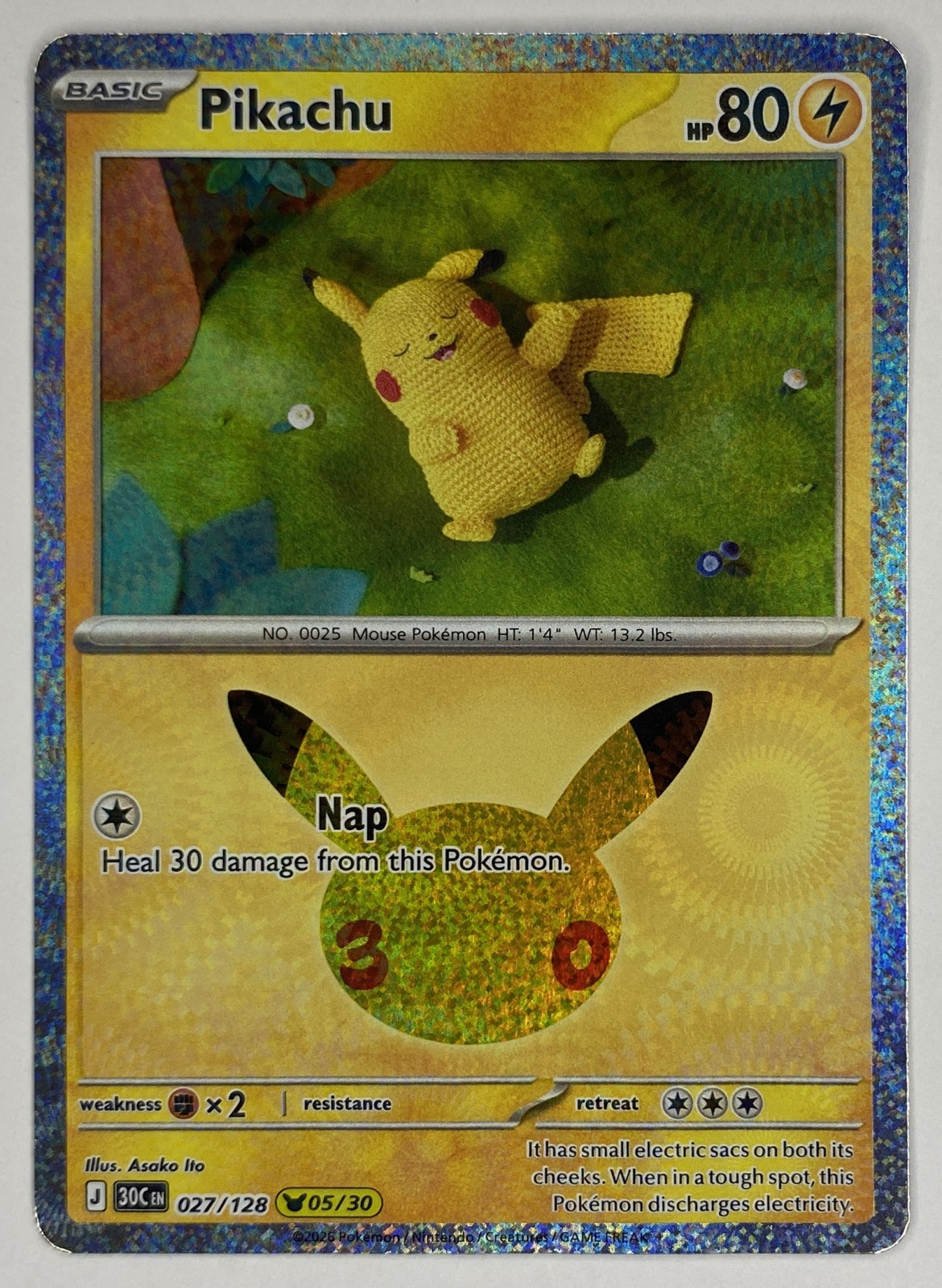 2026 Pokemon 30th Celebration Pikachu #027/128 Pikachu Rare front