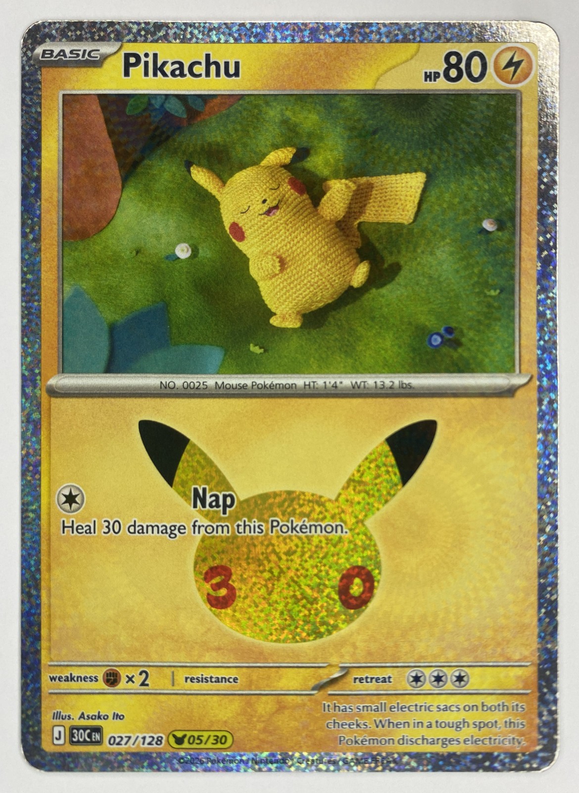 2026 Pokemon 30th Celebration Pikachu #027/128 Pikachu Rare front