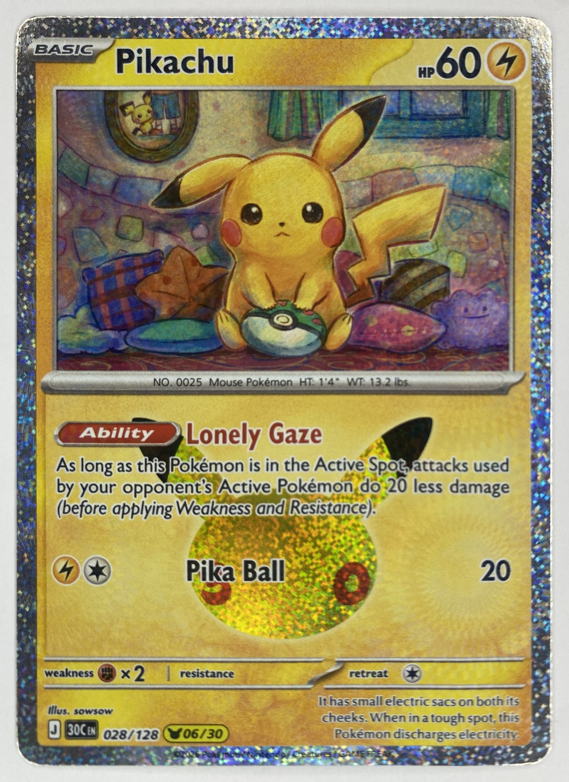 2026 Pokemon 30th Celebration Pikachu #028/128 Lonely Gaze front