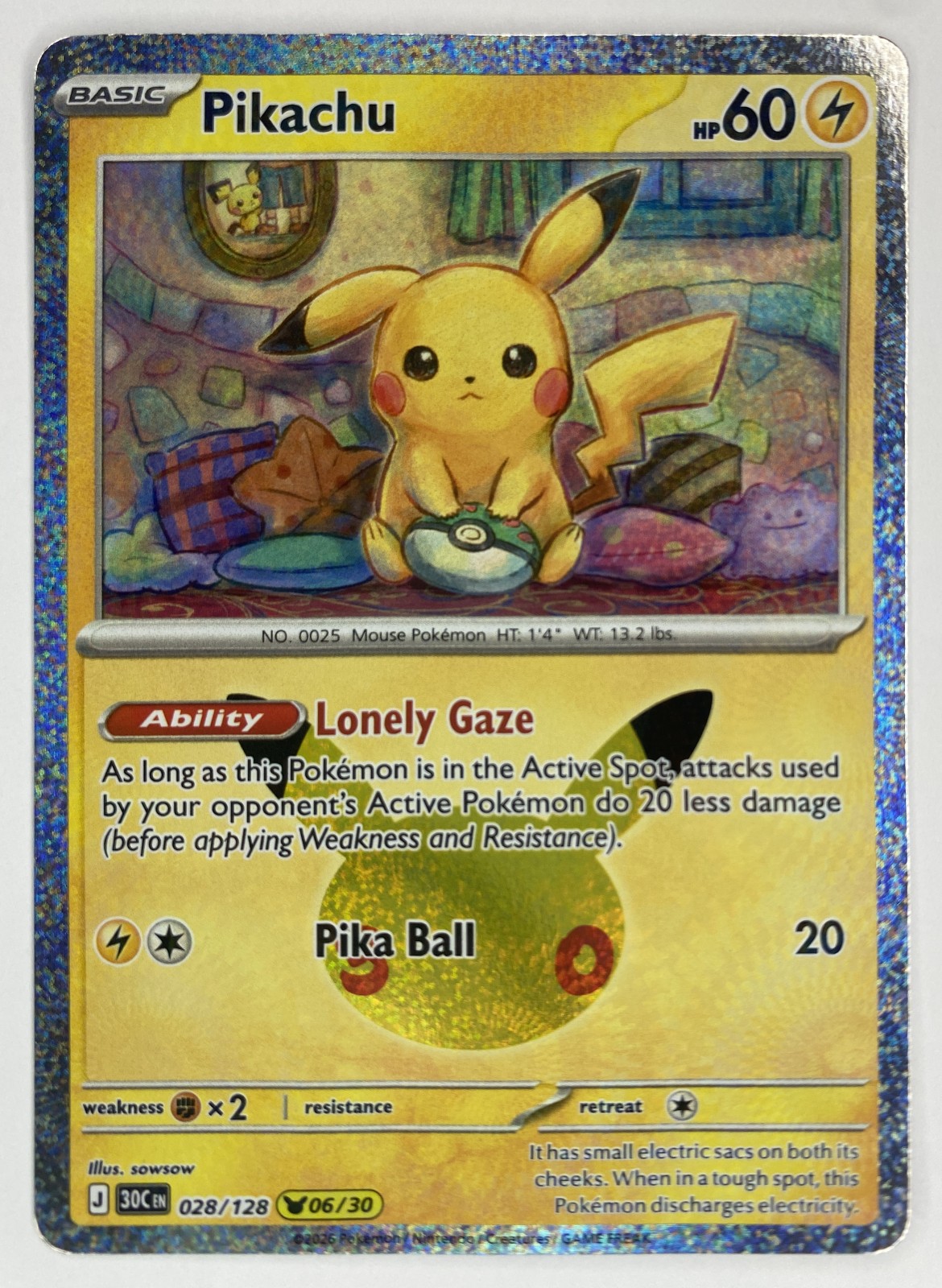 2026 Pokemon 30th Celebration Pikachu #028/128 Lonely Gaze front