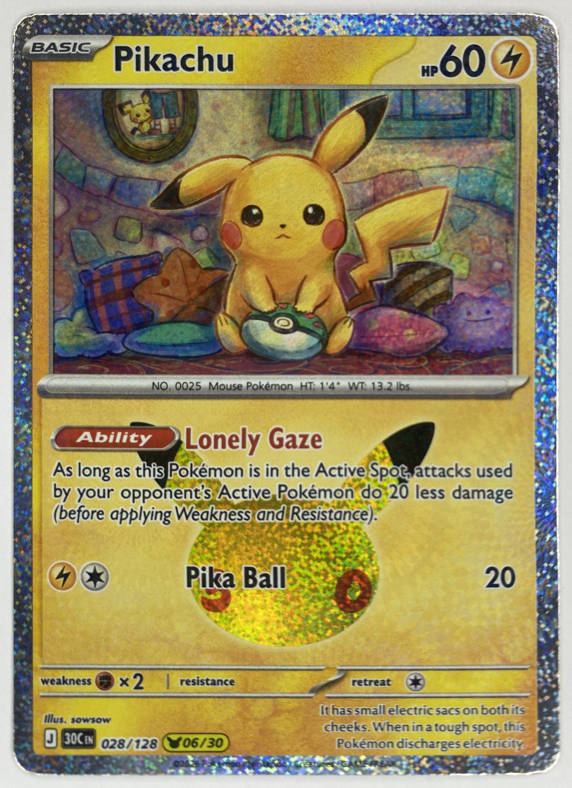2026 Pokemon 30th Celebration Pikachu #028/128 Lonely Gaze front