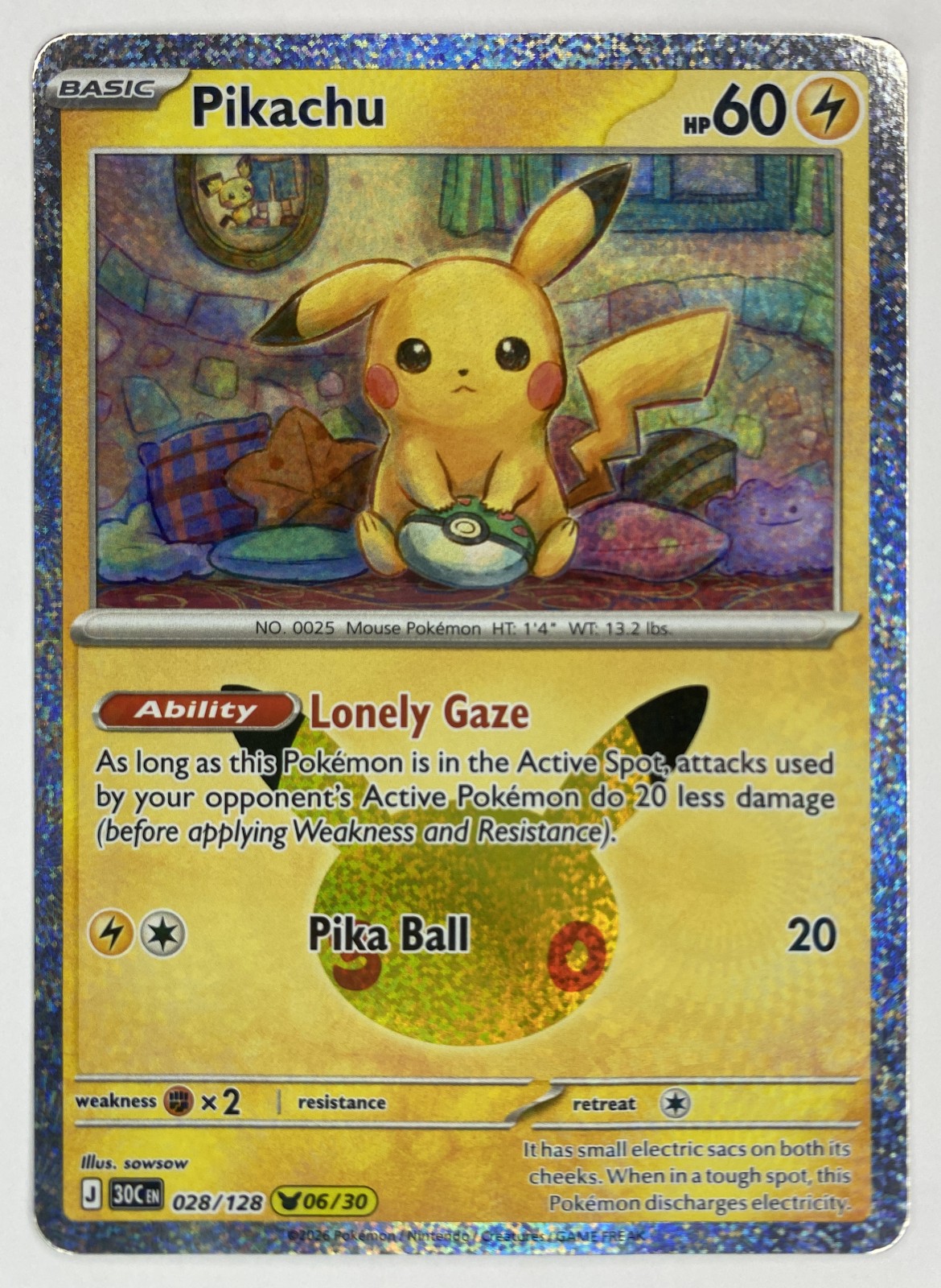 2026 Pokemon 30th Celebration Pikachu #028/128 Lonely Gaze front