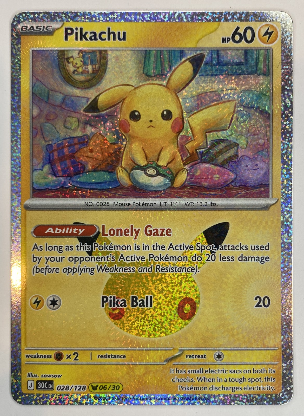 2026 Pokemon 30th Celebration Pikachu #028/128 Lonely Gaze front