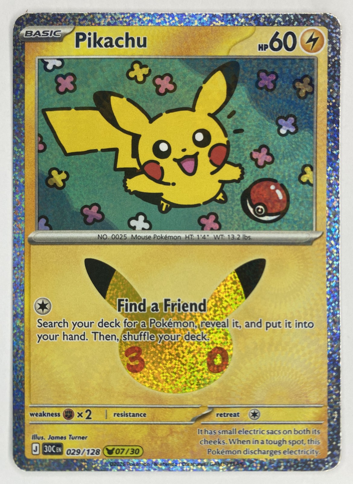 2026 Pokemon 30th Celebration Pikachu #029/128 Pikachu Rare front
