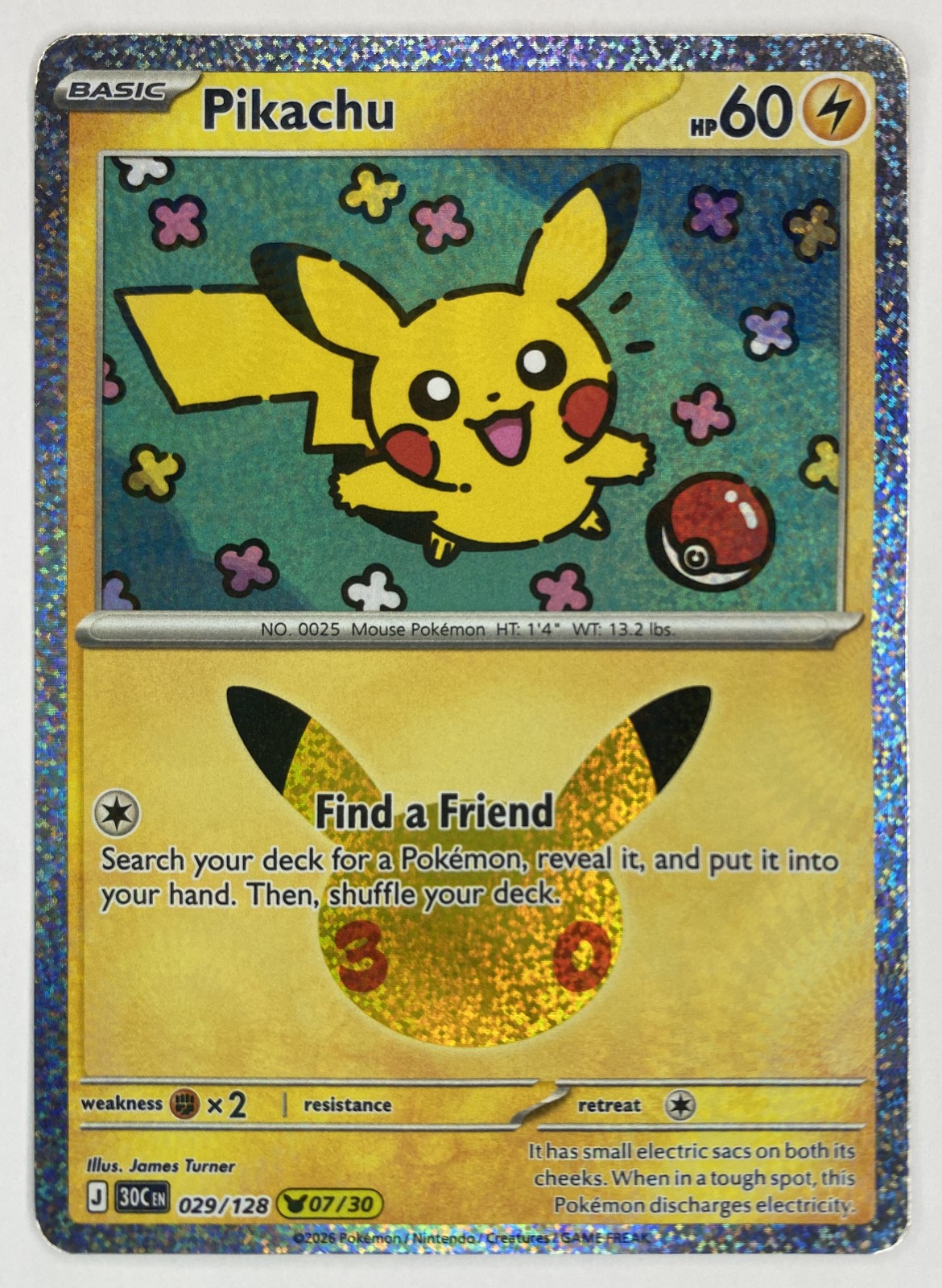 2026 Pokemon 30th Celebration Pikachu #029/128 Pikachu Rare front