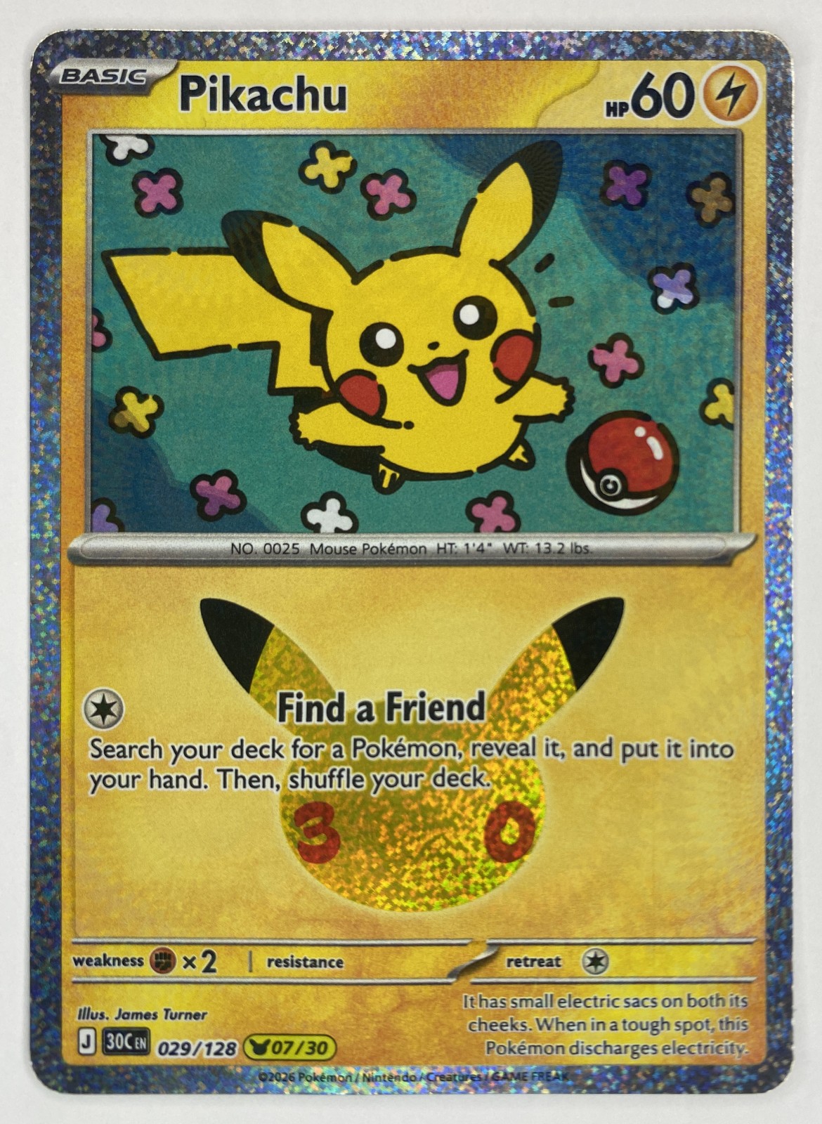 2026 Pokemon 30th Celebration Pikachu #029/128 Pikachu Rare front