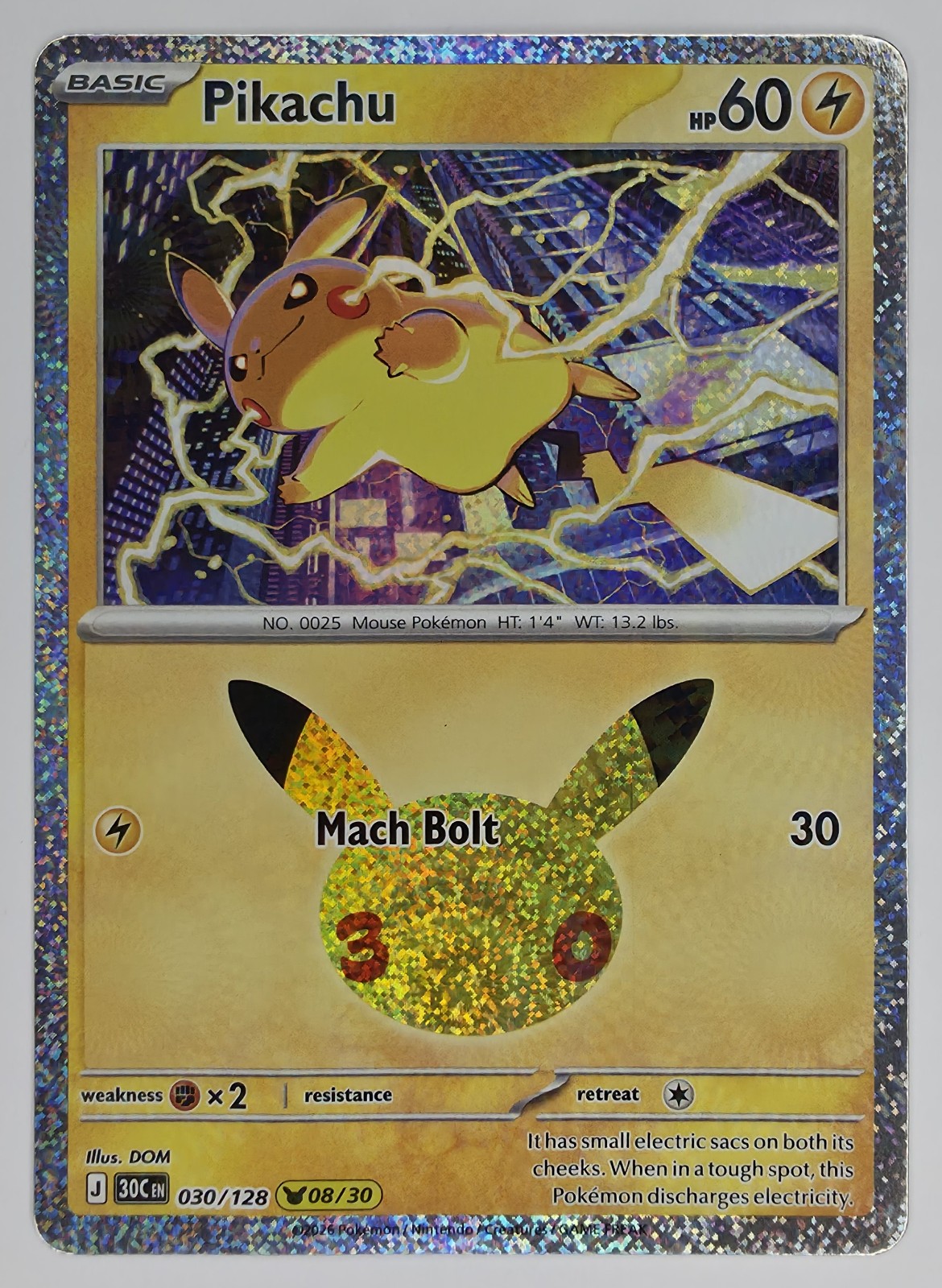 2026 Pokemon 30th Celebration Pikachu #030/128 Mach Bolt front