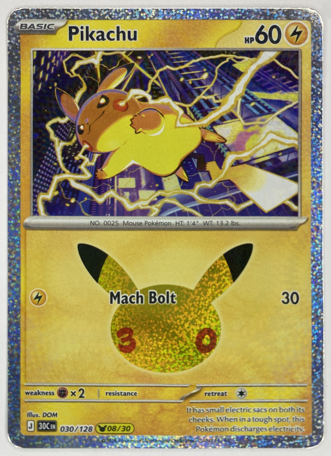 2026 Pokemon 30th Celebration Pikachu #030/128 Mach Bolt front