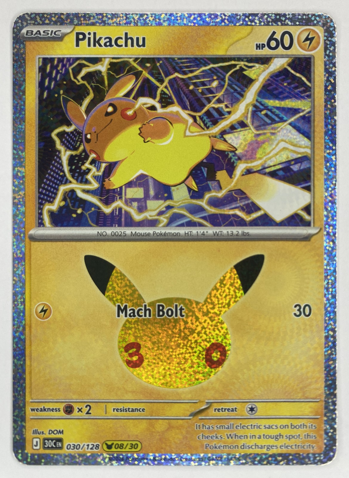 2026 Pokemon 30th Celebration Pikachu #030/128 Mach Bolt front