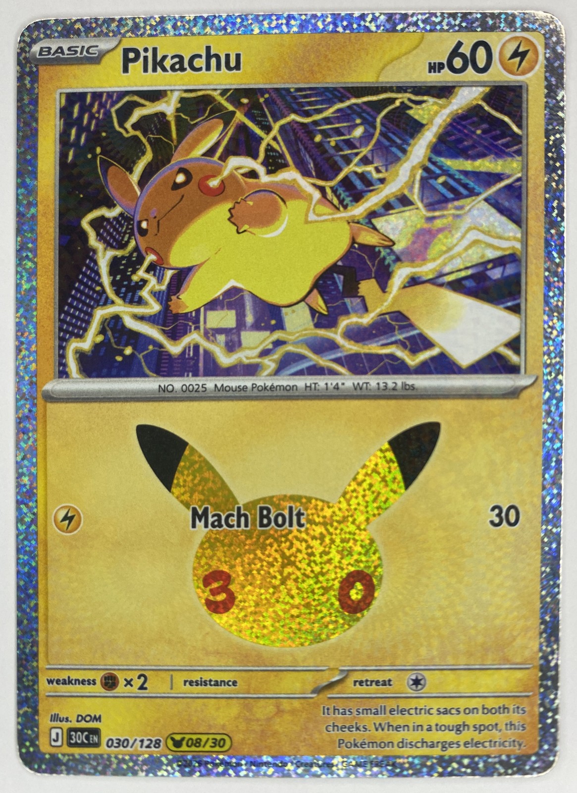 2026 Pokemon 30th Celebration Pikachu #030/128 Mach Bolt front