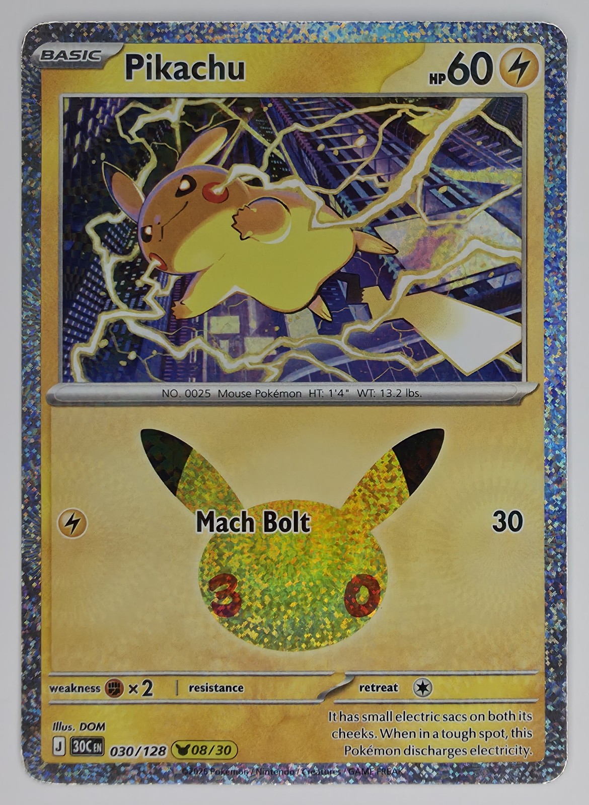 2026 Pokemon 30th Celebration Pikachu #030/128 Mach Bolt front