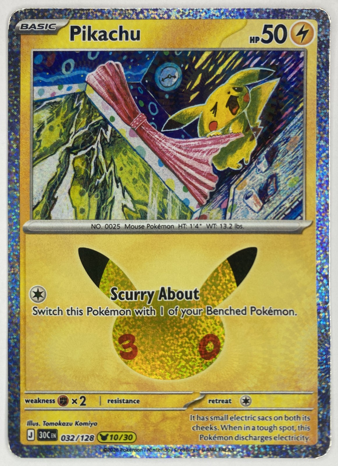2026 Pokemon 30th Celebration Pikachu #032/128 Scurry About front