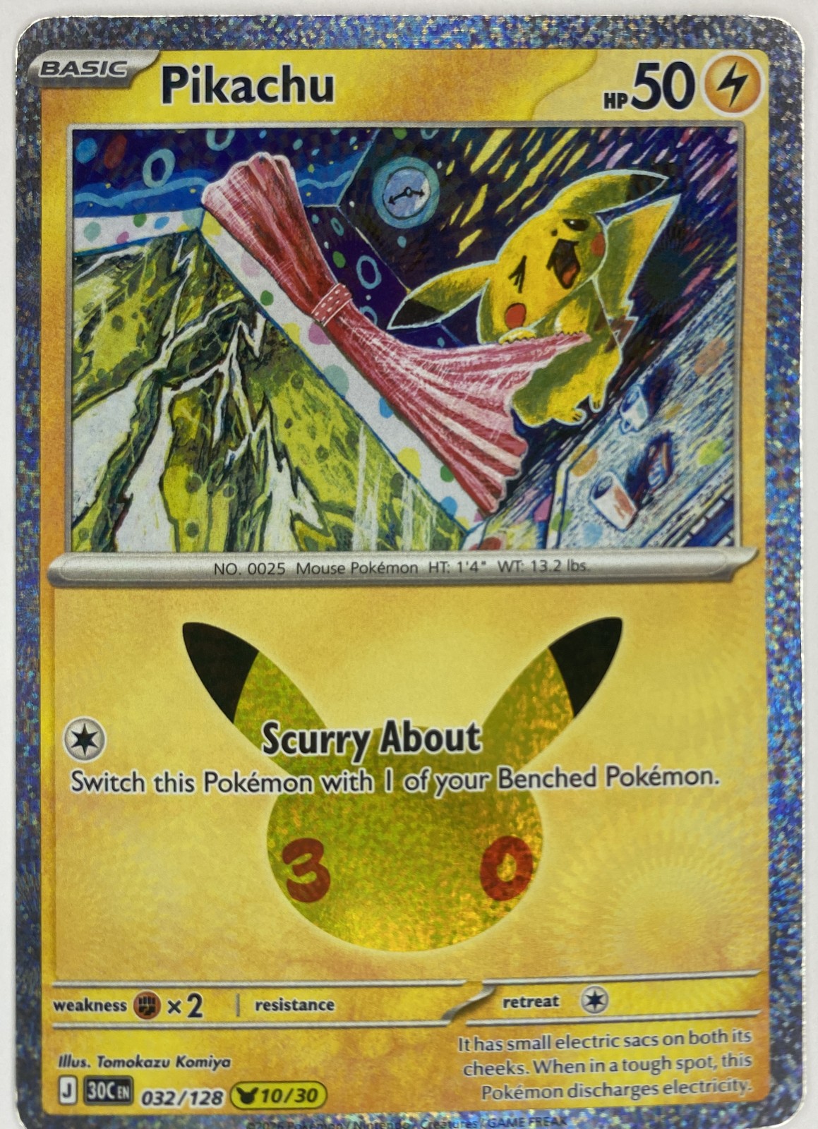 2026 Pokemon 30th Celebration Pikachu #032/128 Scurry About front