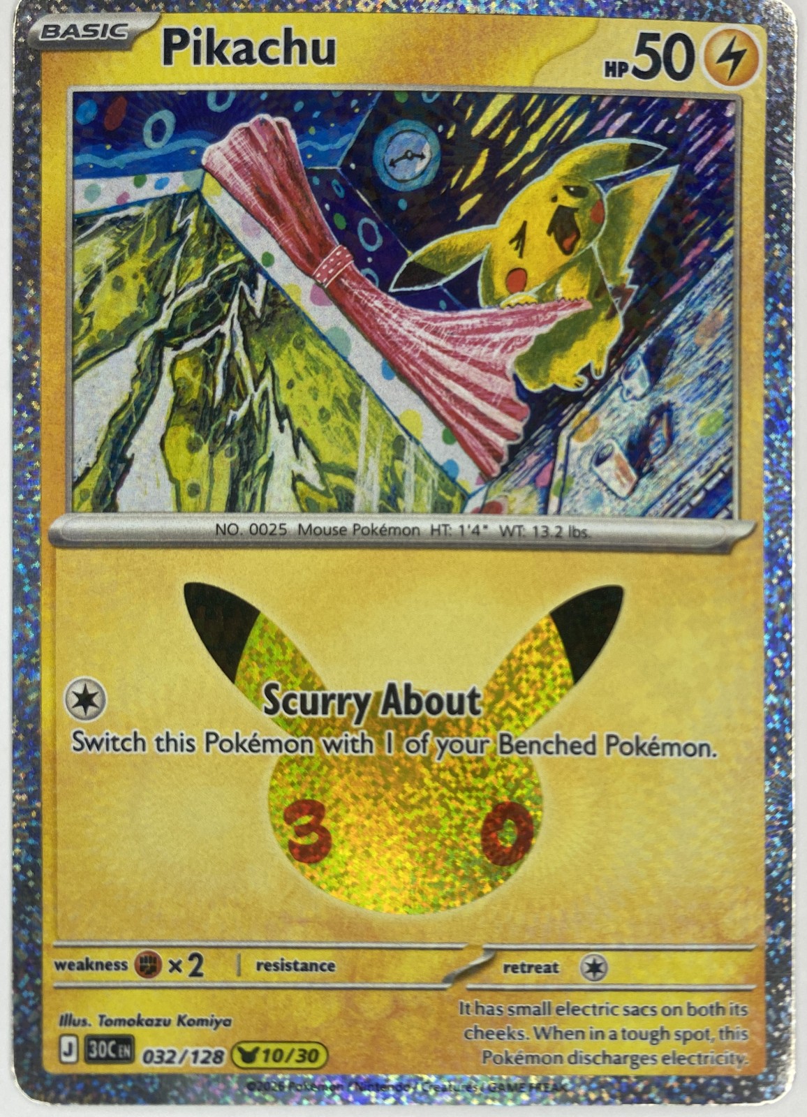 2026 Pokemon 30th Celebration Pikachu #032/128 Scurry About front