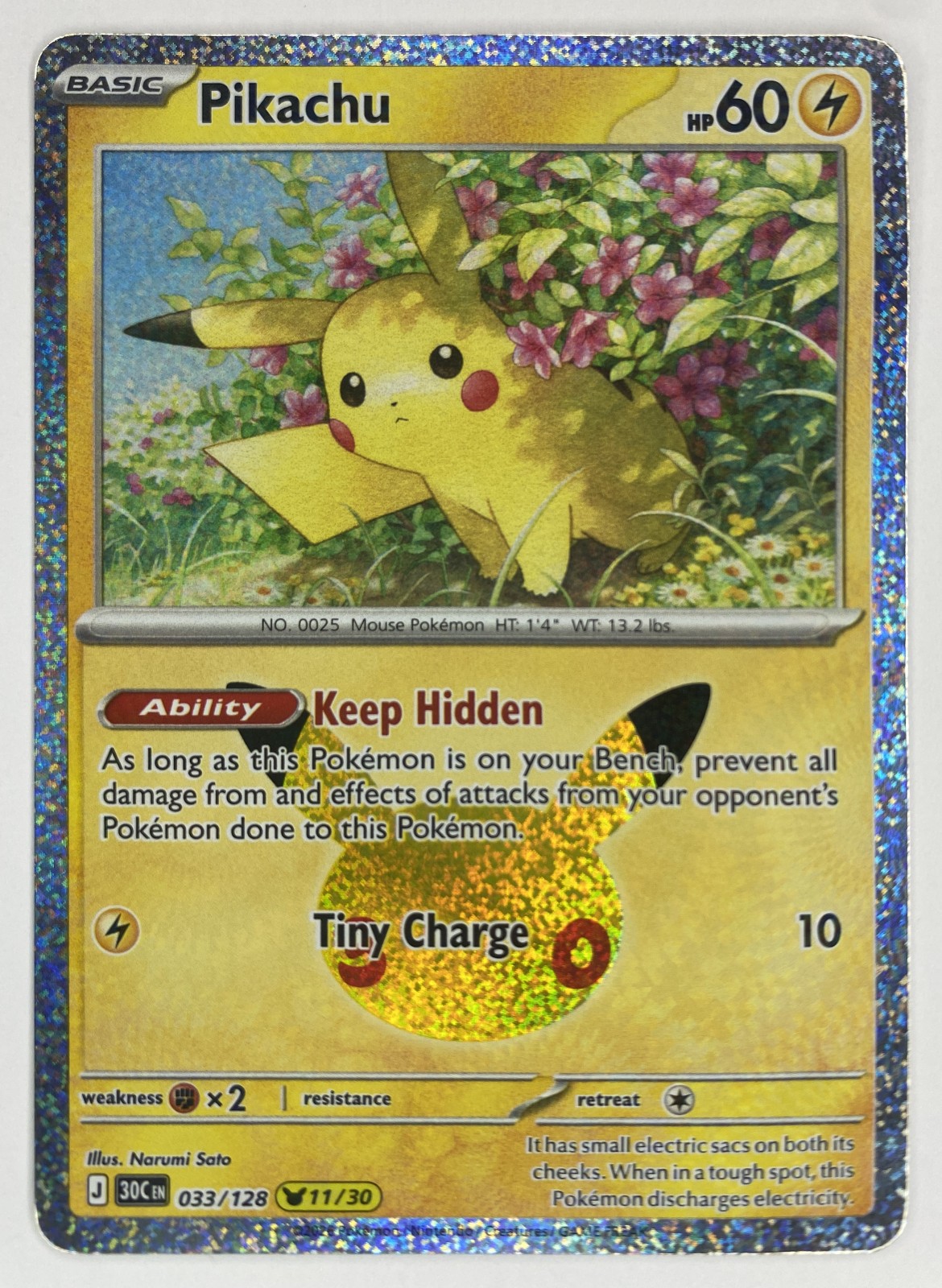 2026 Pokemon 30th Celebration Pikachu #033/128 Keep Hidden front