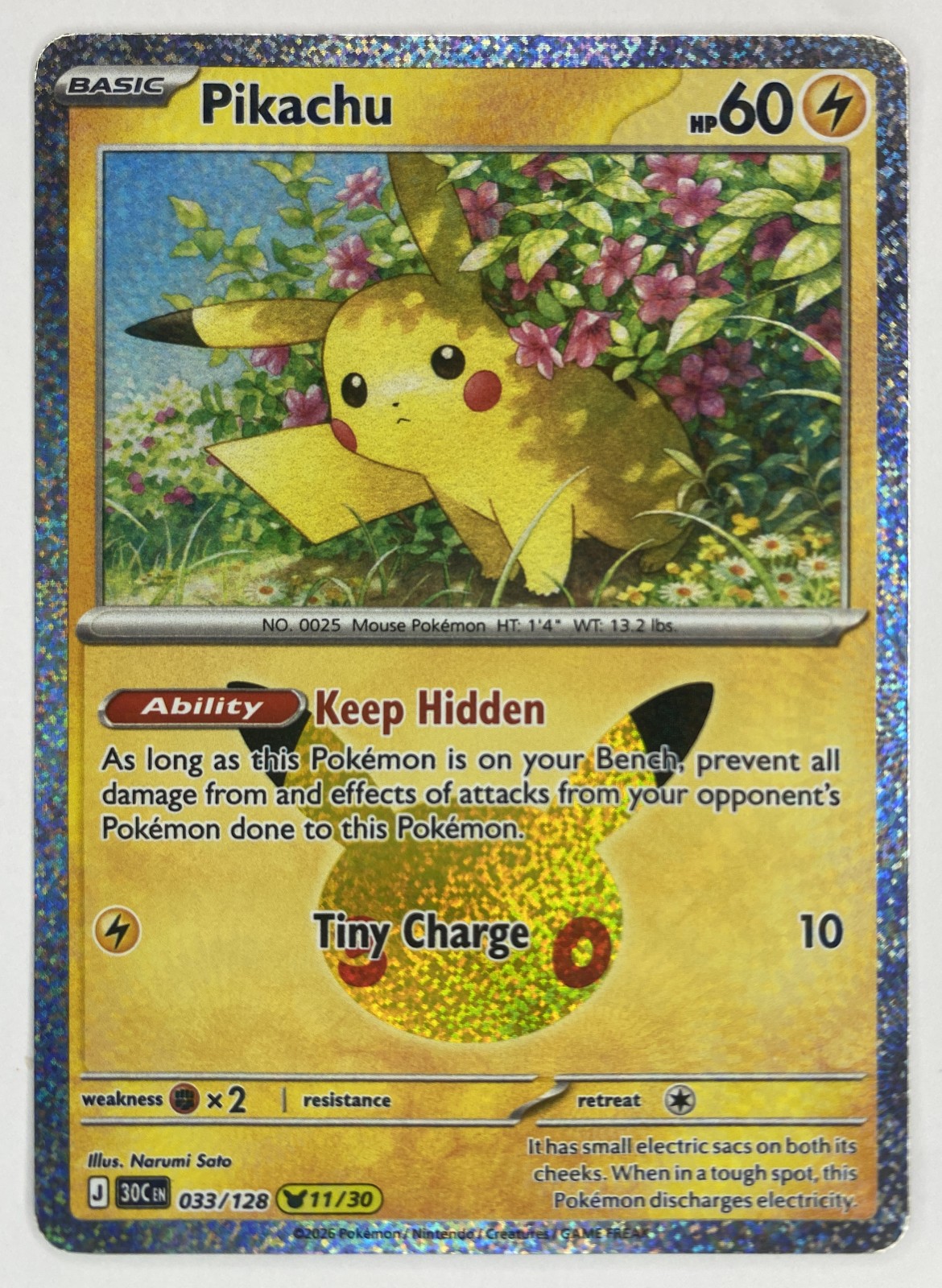 2026 Pokemon 30th Celebration Pikachu #033/128 Keep Hidden front