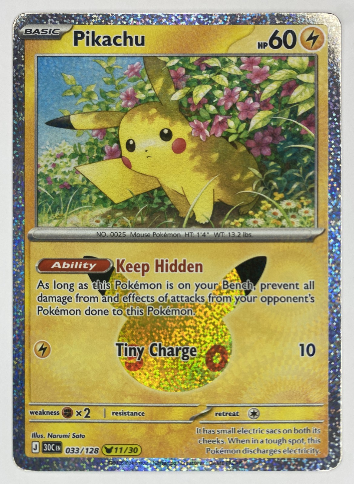 2026 Pokemon 30th Celebration Pikachu #033/128 Keep Hidden front
