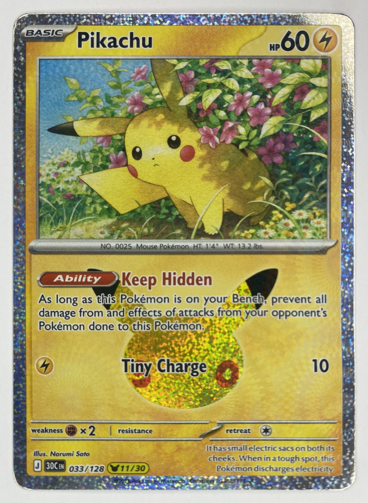 2026 Pokemon 30th Celebration Pikachu #033/128 Keep Hidden front