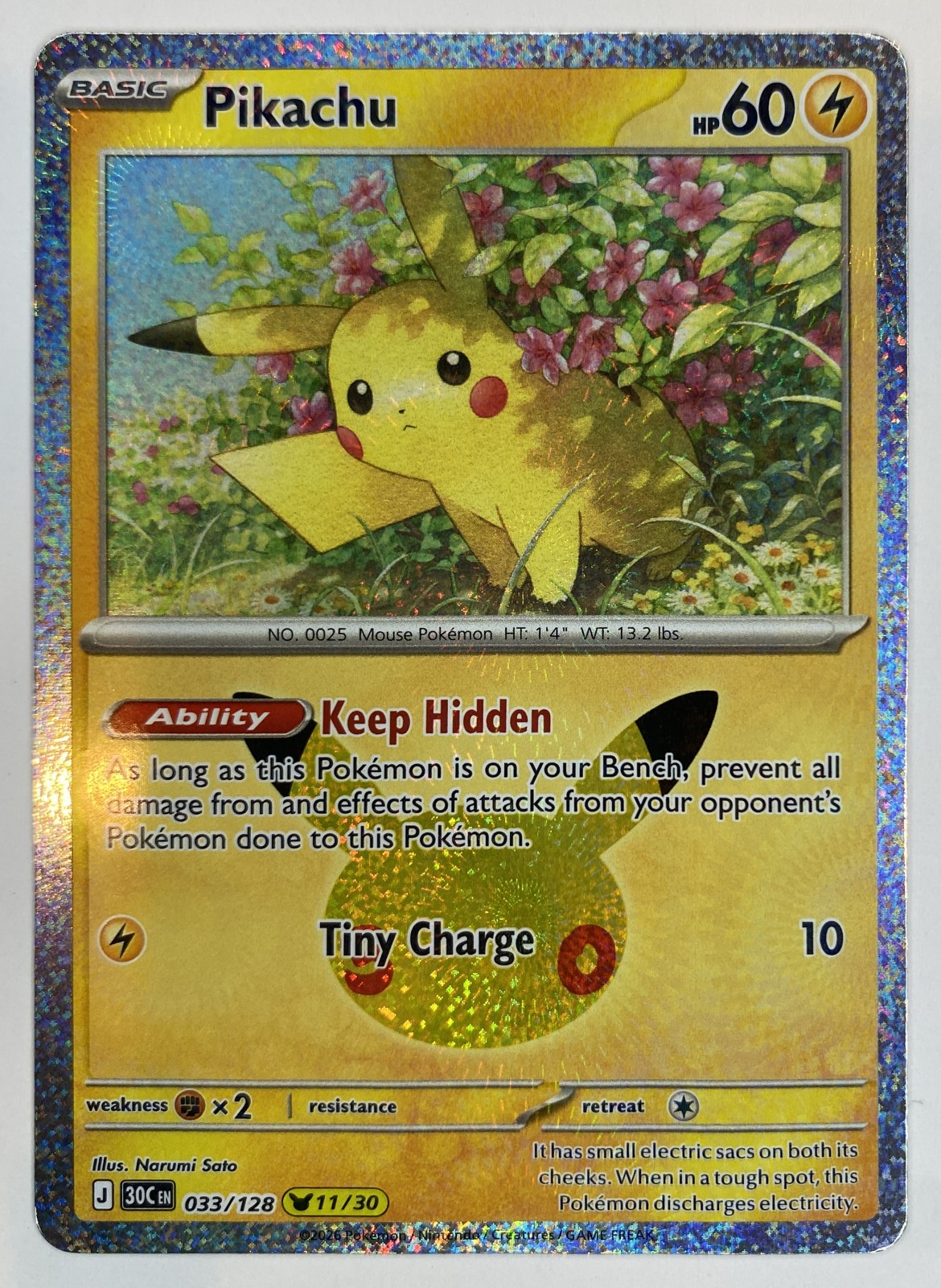 2026 Pokemon 30th Celebration Pikachu #033/128 Keep Hidden front