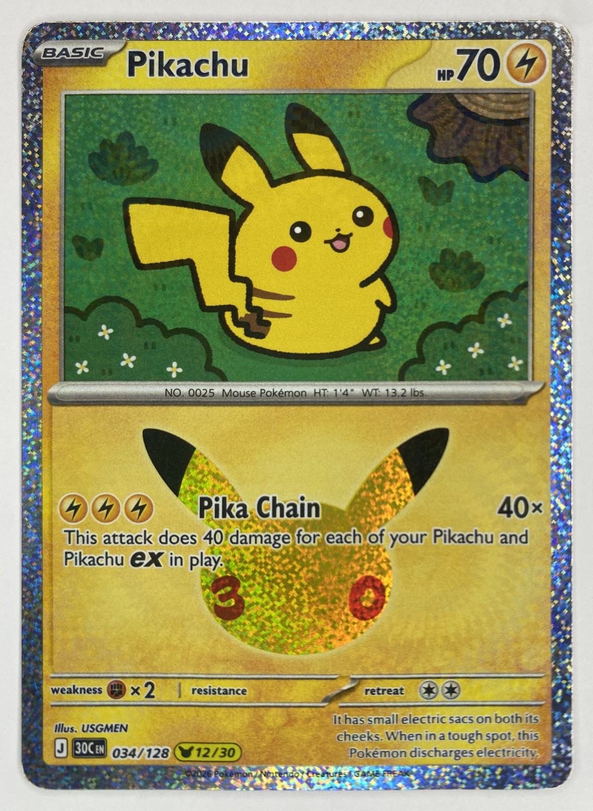 2026 Pokemon 30th Celebration Pikachu #034/128 Pika Chain front