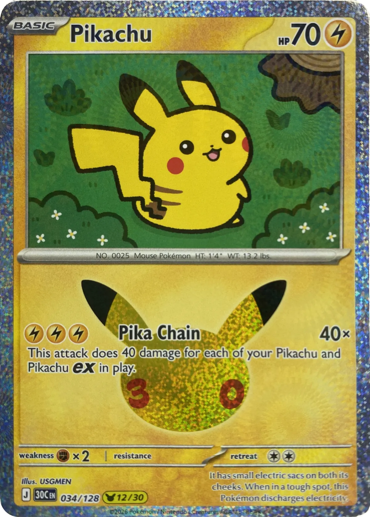 Pikachu #034/128, front