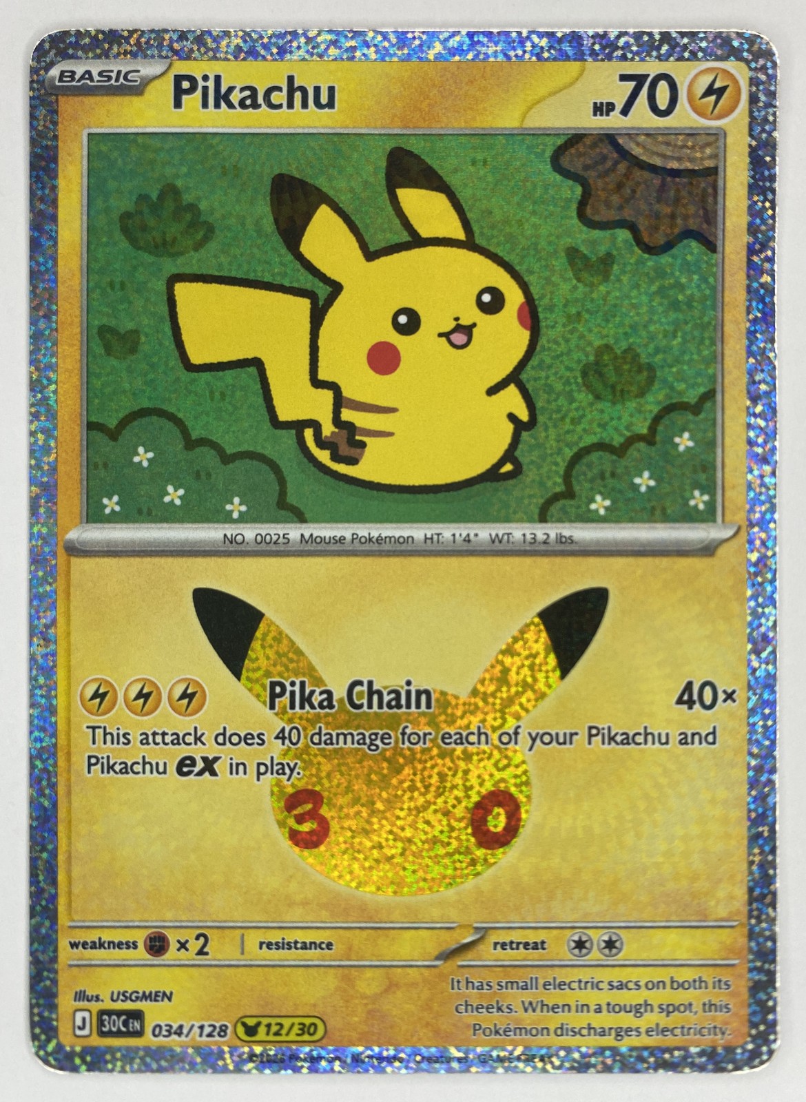 2026 Pokemon 30th Celebration Pikachu #034/128 Pika Chain front