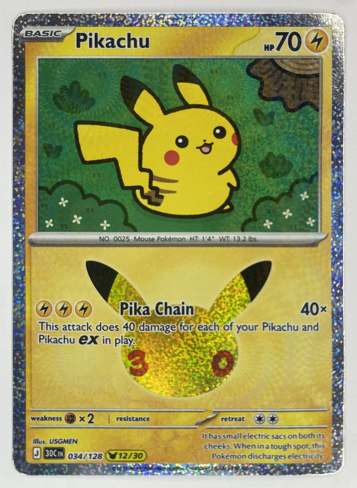 2026 Pokemon 30th Celebration Pikachu #034/128 Pika Chain front