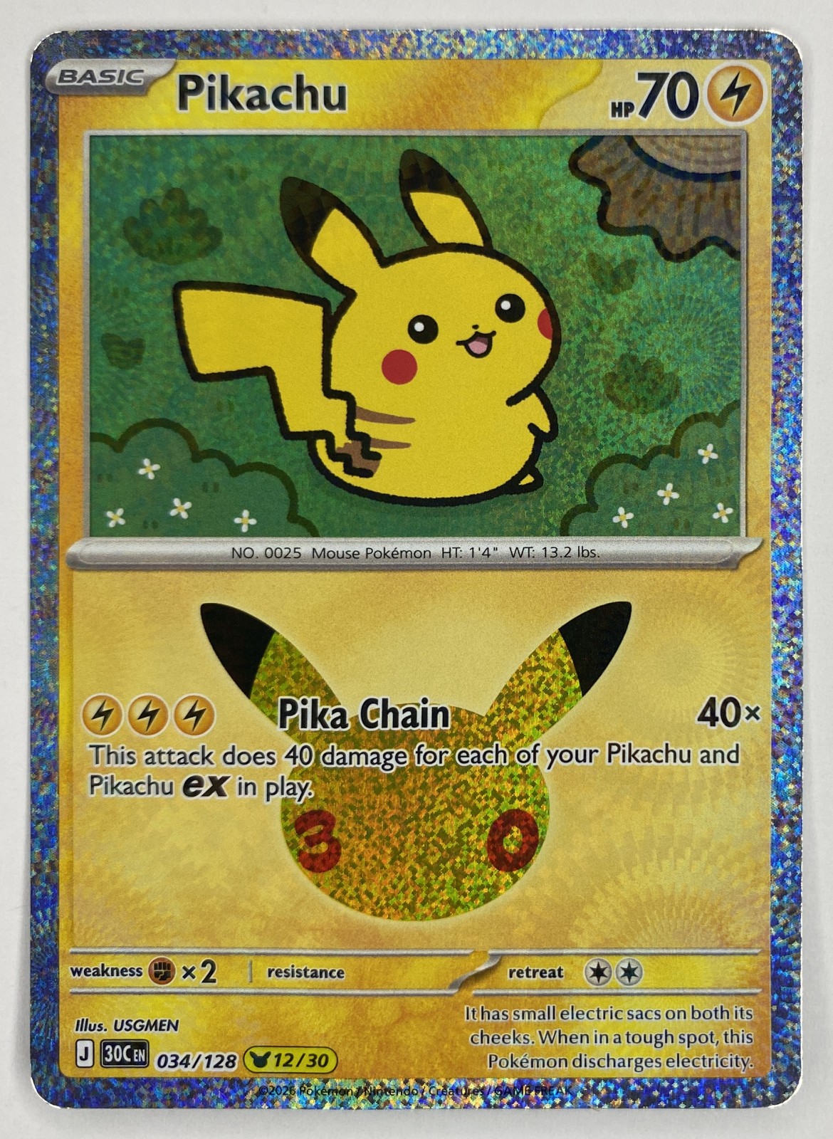 2026 Pokemon 30th Celebration Pikachu #034/128 Pika Chain front