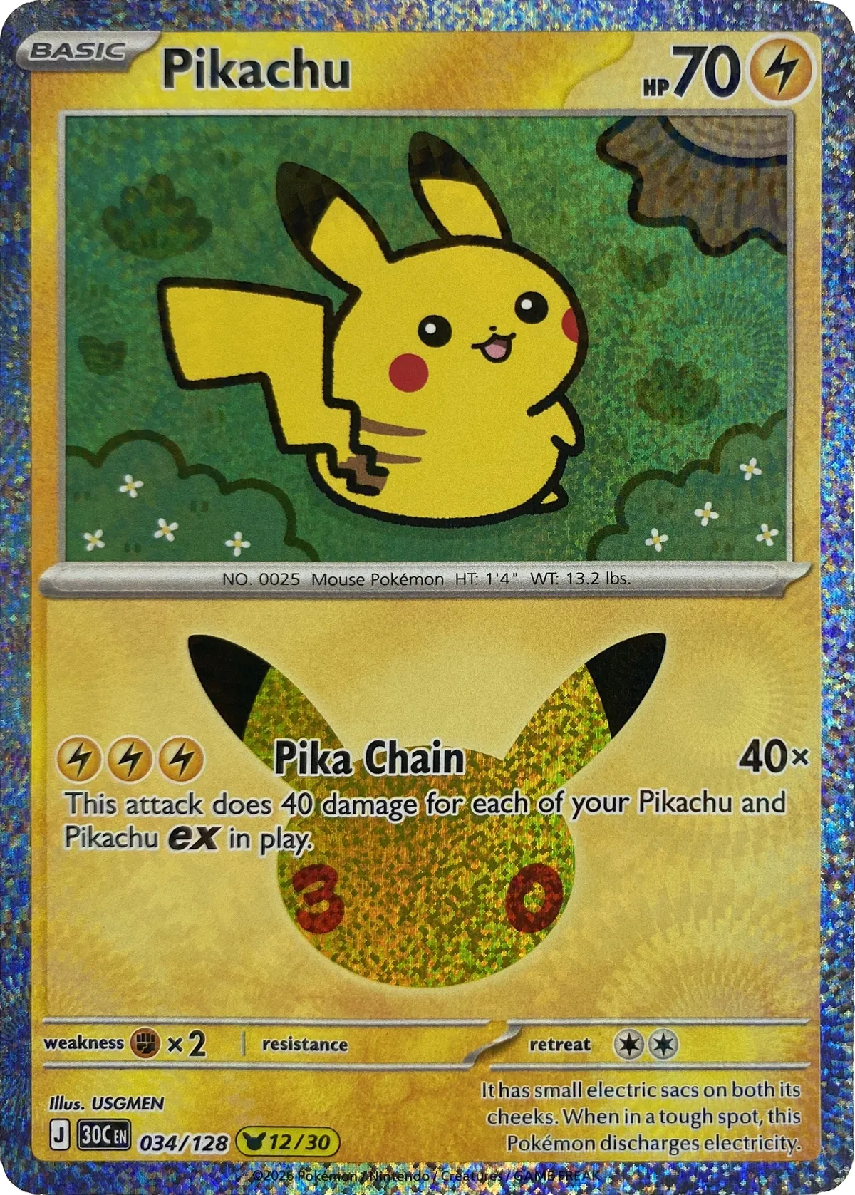 Pikachu #034/128, front