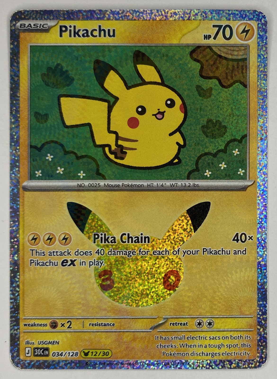 2026 Pokemon 30th Celebration Pikachu #034/128 Pika Chain front