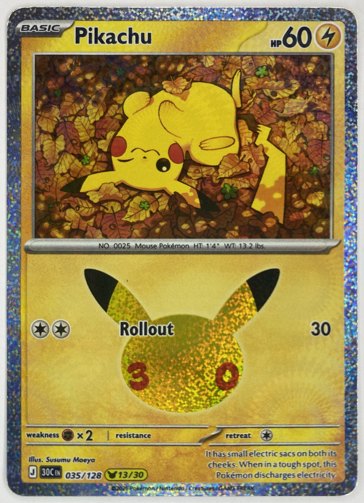 2026 Pokemon 30th Celebration Pikachu #035/128 Rollout front