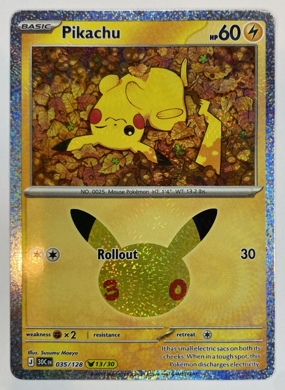 2026 Pokemon 30th Celebration Pikachu #035/128 Rollout front