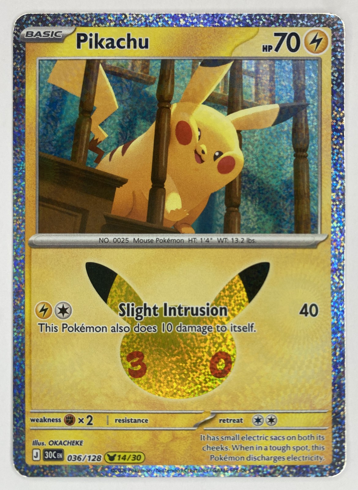 2026 Pokemon 30th Celebration Pikachu #036/128 Slight Intrusion front