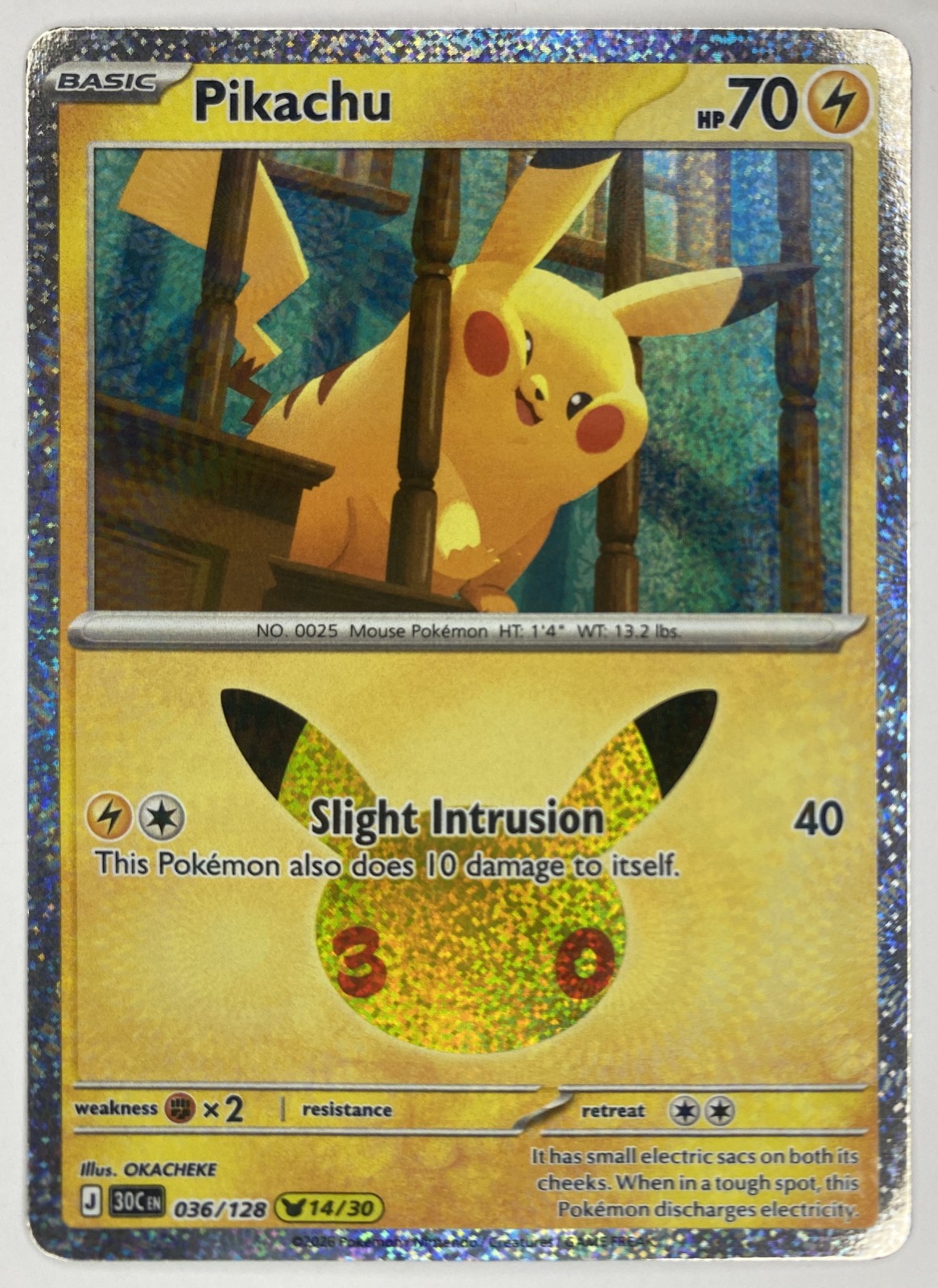 2026 Pokemon 30th Celebration Pikachu #036/128 Slight Intrusion front