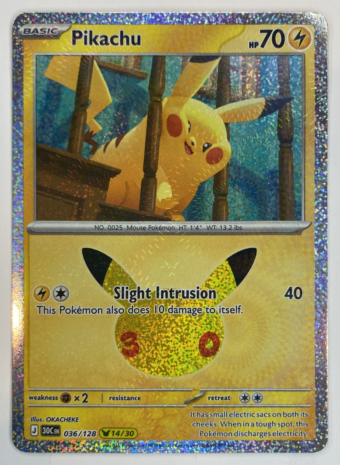2026 Pokemon 30th Celebration Pikachu #036/128 Slight Intrusion front