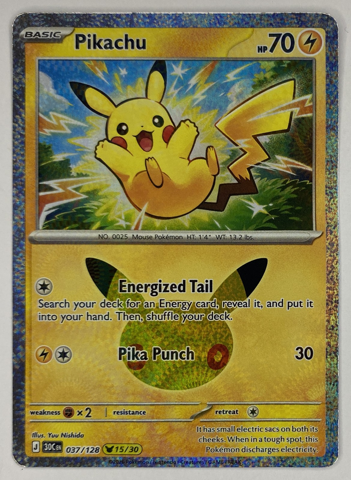 2026 Pokemon 30th Celebration Pikachu #037/128 Pikachu Rare front