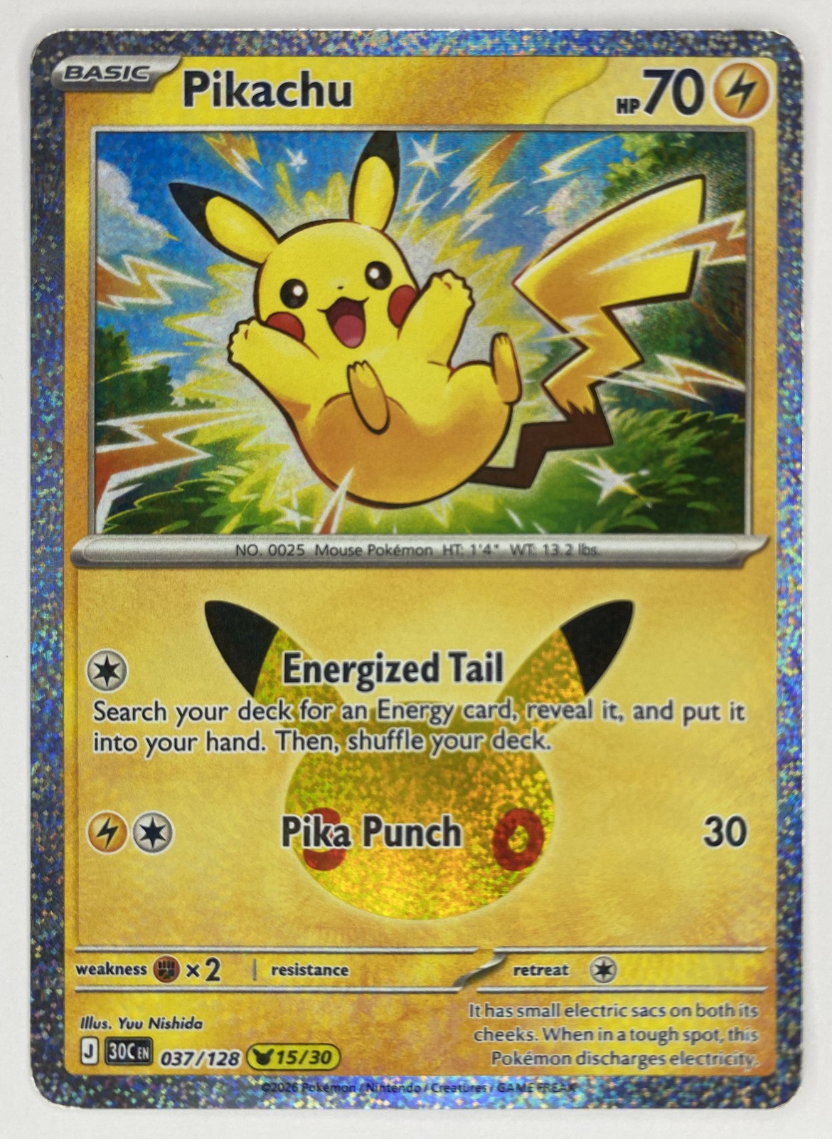 2026 Pokemon 30th Celebration Pikachu #037/128 Pikachu Rare front
