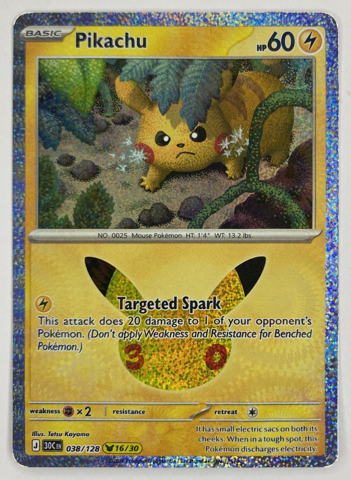 2026 Pokemon 30th Celebration Pikachu #038/128 Targeted Spark front