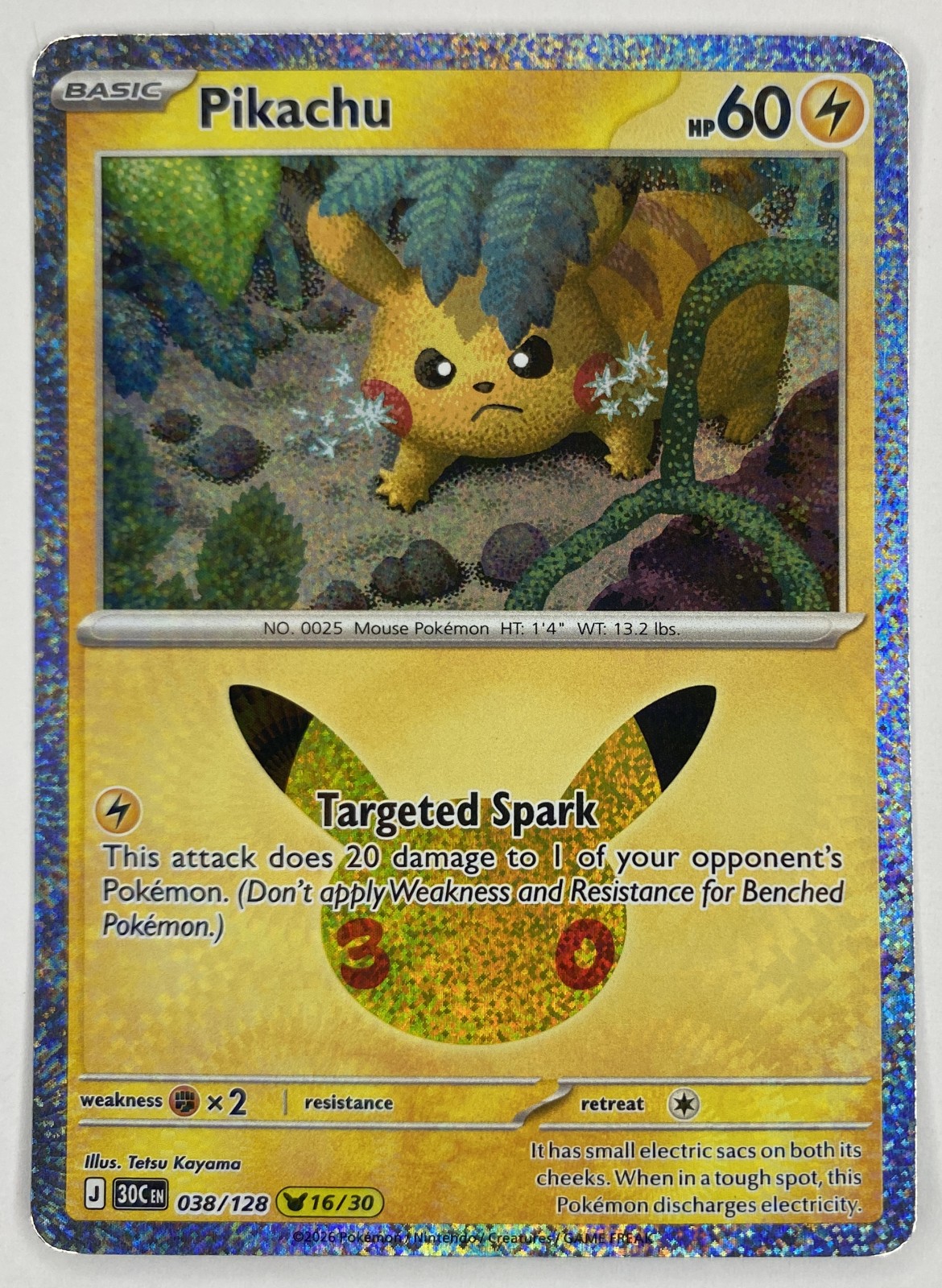 2026 Pokemon 30th Celebration Pikachu #038/128 Targeted Spark front