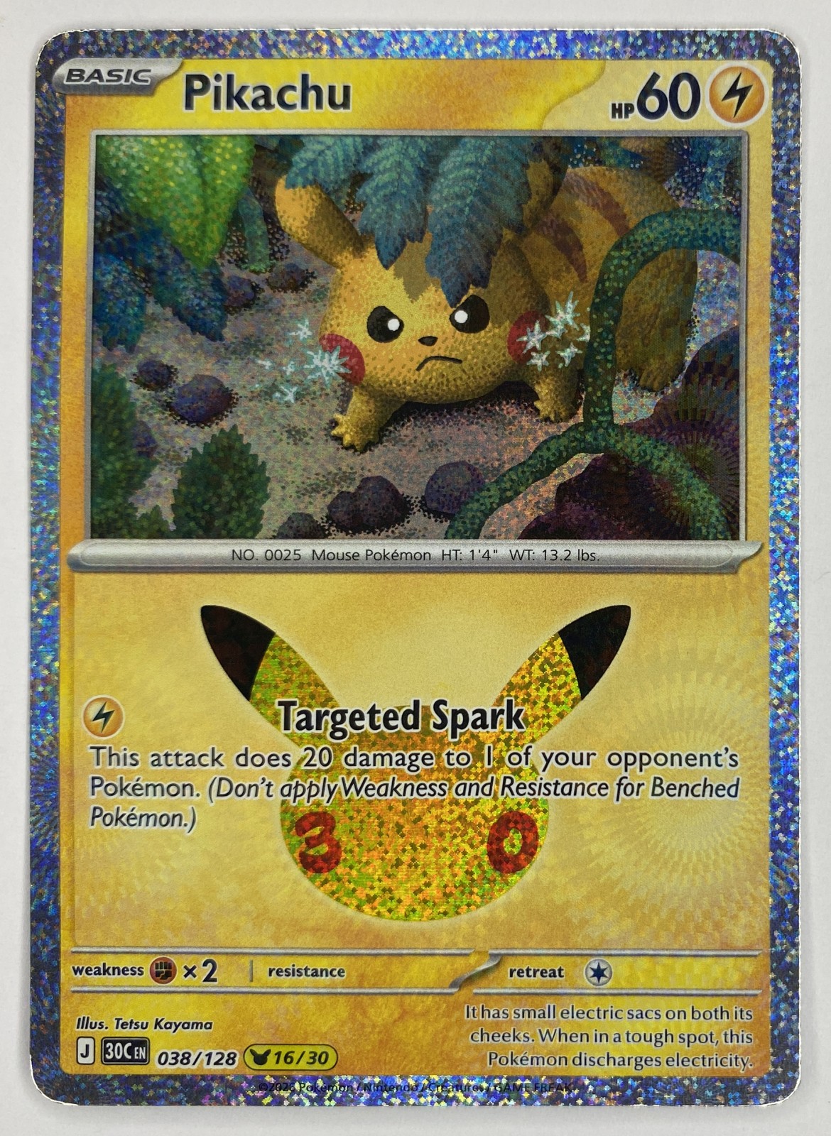 2026 Pokemon 30th Celebration Pikachu #038/128 Targeted Spark front