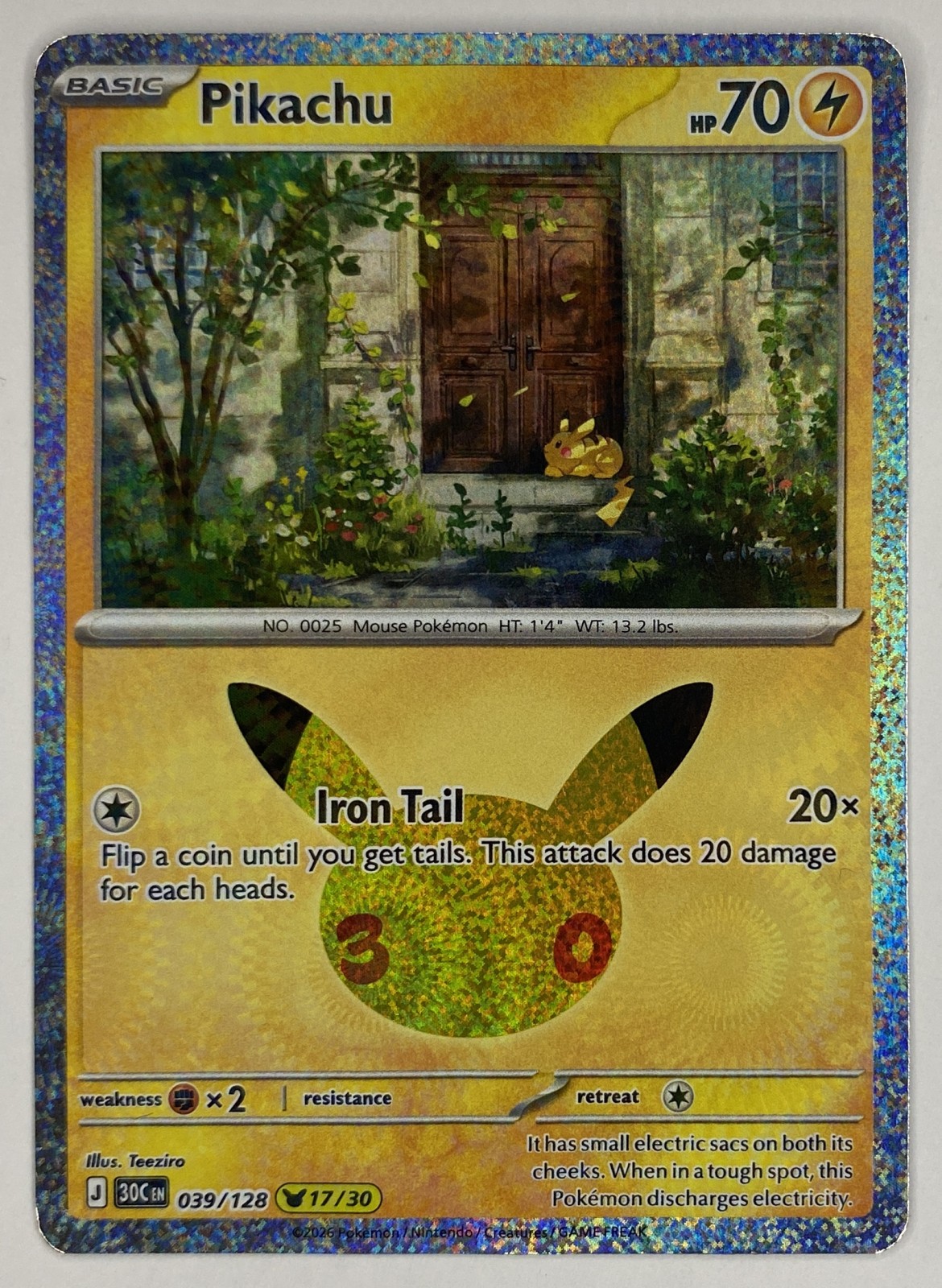2026 Pokemon 30th Celebration Pikachu #039/128 Iron Tail front