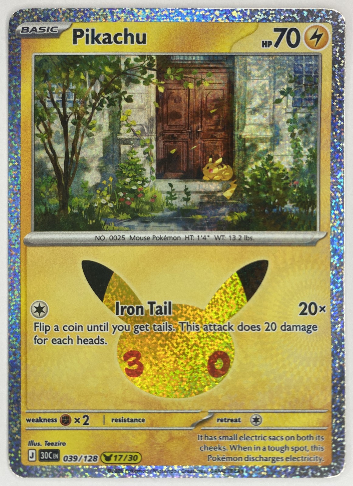 2026 Pokemon 30th Celebration Pikachu #039/128 Iron Tail front