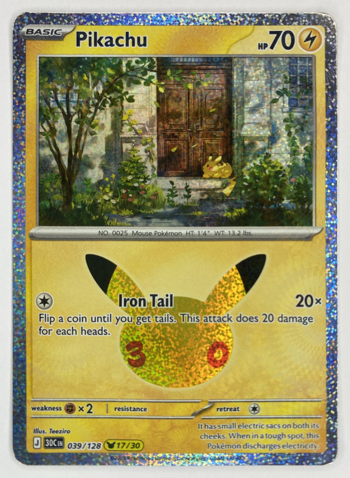 2026 Pokemon 30th Celebration Pikachu #039/128 Iron Tail front