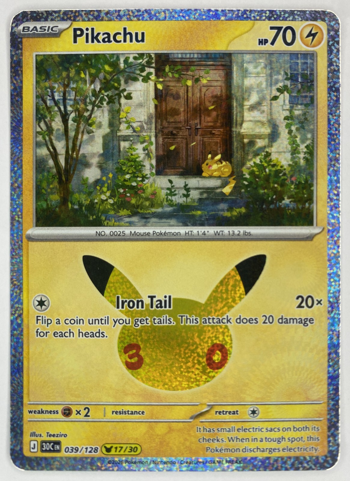 2026 Pokemon 30th Celebration Pikachu #039/128 Iron Tail front