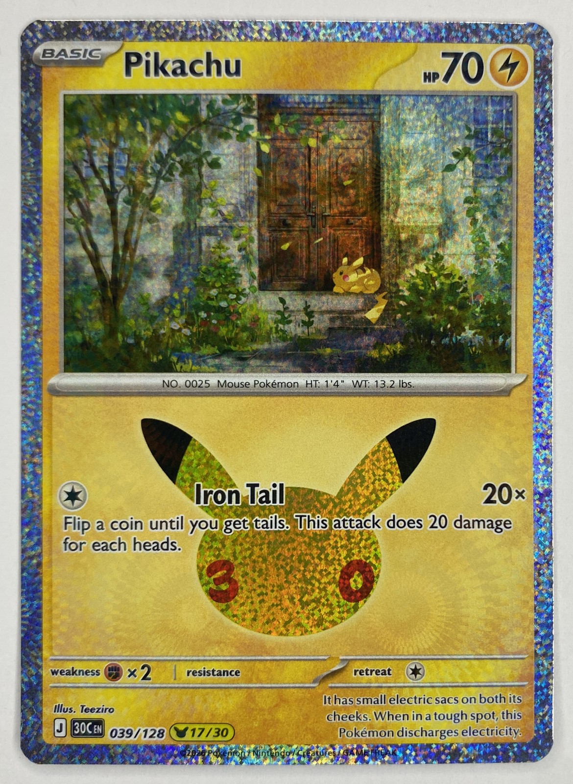 2026 Pokemon 30th Celebration Pikachu #039/128 Iron Tail front