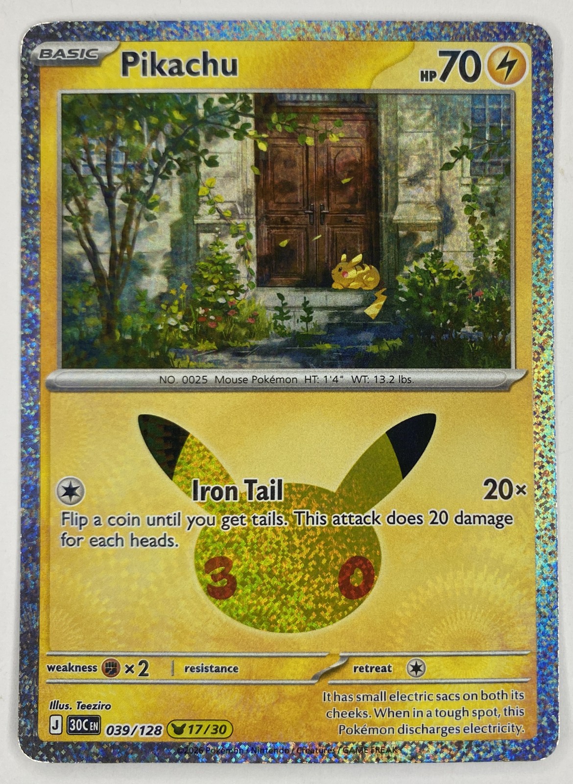 2026 Pokemon 30th Celebration Pikachu #039/128 Iron Tail front